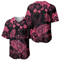 Personalised Polynesian Turtle Ribbon Baseball Jersey Think Pink Breast Cancer With Pacific Hibiscus LT9 - Polynesian Pride