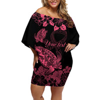 personalised-polynesian-turtle-ribbon-family-matching-off-shoulder-short-dress-and-hawaiian-shirt-think-pink-breast-cancer-with-pacific-hibiscus