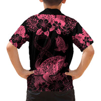 personalised-polynesian-turtle-ribbon-family-matching-short-sleeve-bodycon-dress-and-hawaiian-shirt-think-pink-breast-cancer-with-pacific-hibiscus