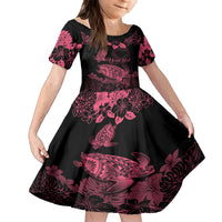 Personalised Polynesian Turtle Ribbon Family Matching Summer Maxi Dress and Hawaiian Shirt Think Pink Breast Cancer With Pacific Hibiscus LT9 Daughter's Dress Pink - Polynesian Pride