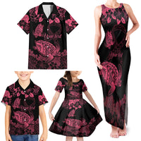 Personalised Polynesian Turtle Ribbon Family Matching Tank Maxi Dress and Hawaiian Shirt Think Pink Breast Cancer With Pacific Hibiscus LT9 - Polynesian Pride