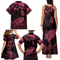 Personalised Polynesian Turtle Ribbon Family Matching Tank Maxi Dress and Hawaiian Shirt Think Pink Breast Cancer With Pacific Hibiscus LT9 - Polynesian Pride