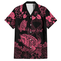 Personalised Polynesian Turtle Ribbon Family Matching Tank Maxi Dress and Hawaiian Shirt Think Pink Breast Cancer With Pacific Hibiscus LT9 Dad's Shirt - Short Sleeve Pink - Polynesian Pride