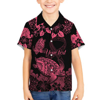 Personalised Polynesian Turtle Ribbon Family Matching Tank Maxi Dress and Hawaiian Shirt Think Pink Breast Cancer With Pacific Hibiscus LT9 Son's Shirt Pink - Polynesian Pride