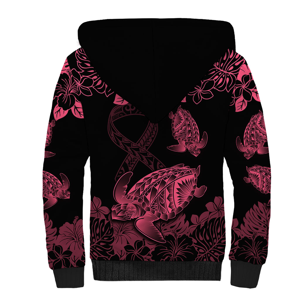 personalised-polynesian-turtle-ribbon-sherpa-hoodie-think-pink-breast-cancer-with-pacific-hibiscus