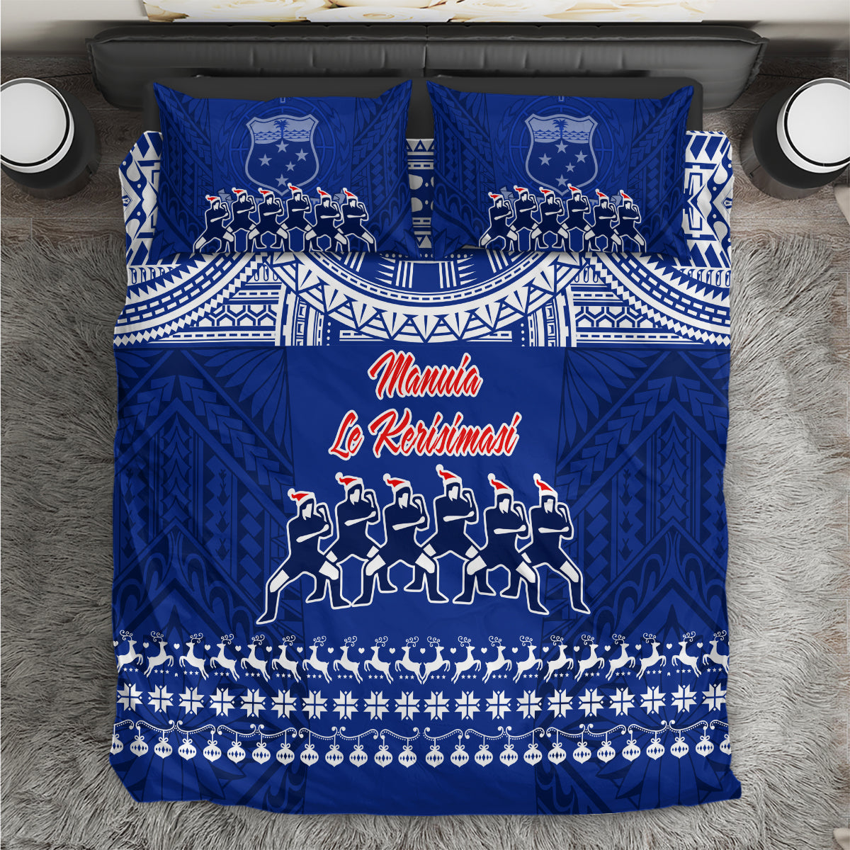 Toa Samoa Christmas Bedding Set Samoa Siva Tau Manuia Le Kerisimasi Blue Vibe LT9 Blue - Polynesian Pride