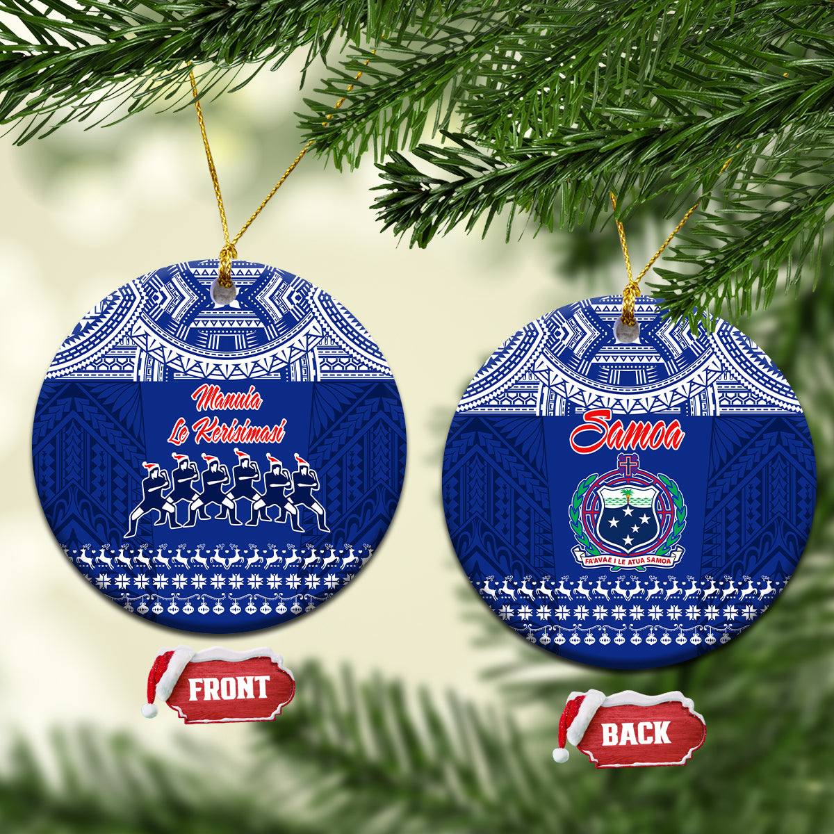 Toa Samoa Christmas Ceramic Ornament Samoa Siva Tau Manuia Le Kerisimasi Blue Vibe LT9 Circle Blue - Polynesian Pride