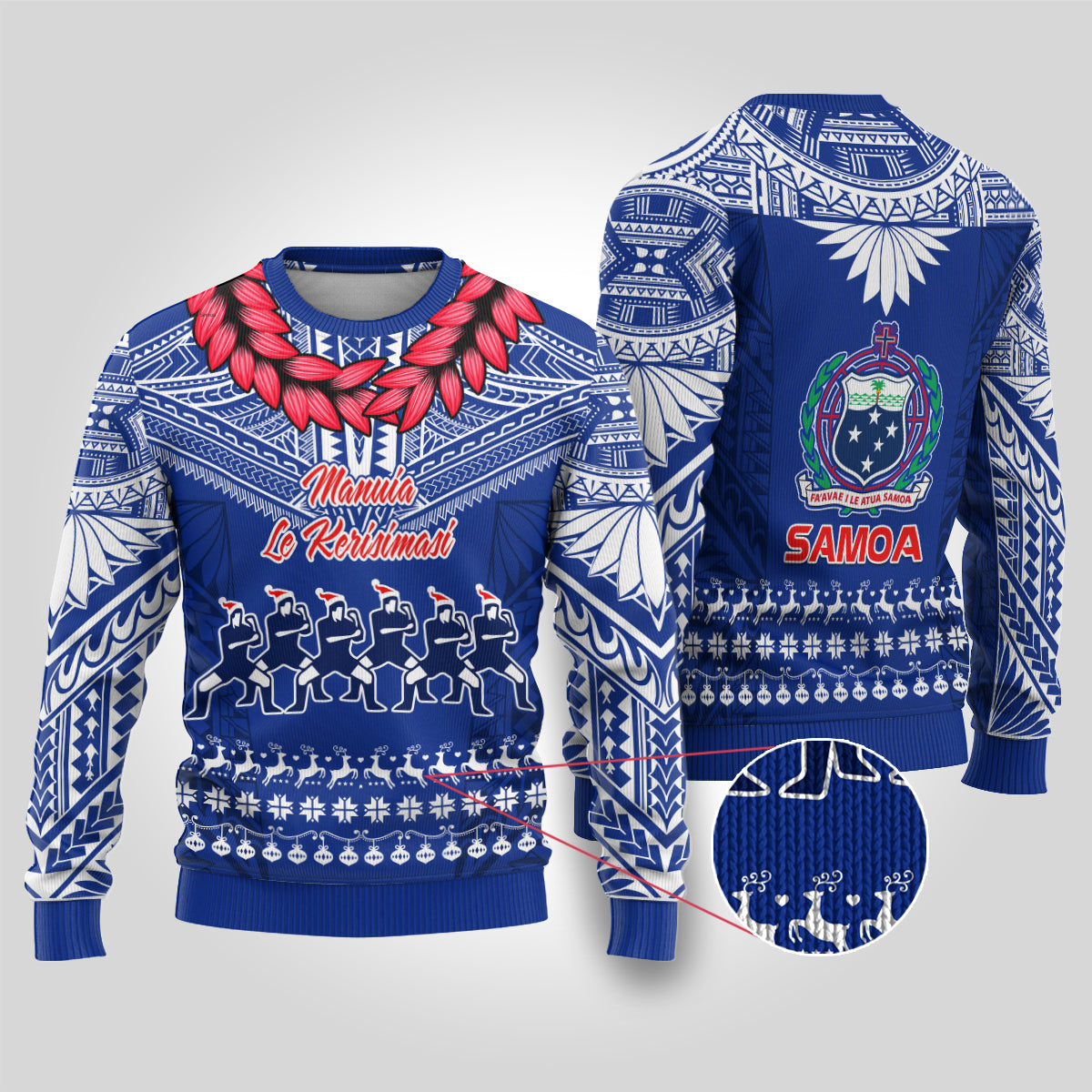 Toa Samoa Christmas Ugly Christmas Sweater Samoa Siva Tau Manuia Le Kerisimasi Blue Vibe LT9 Blue - Polynesian Pride
