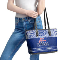 Toa Samoa Christmas Leather Tote Bag Samoa Siva Tau Manuia Le Kerisimasi Blue Vibe LT9 - Polynesian Pride