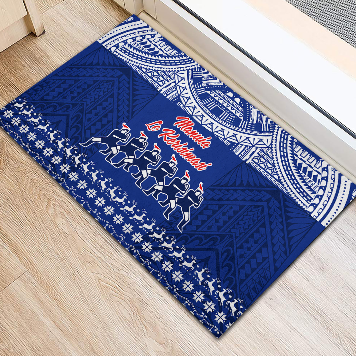 Toa Samoa Christmas Rubber Doormat Samoa Siva Tau Manuia Le Kerisimasi Blue Vibe LT9 - Polynesian Pride