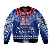 Toa Samoa Christmas Sleeve Zip Bomber Jacket Samoa Siva Tau Manuia Le Kerisimasi Blue Vibe LT9 Unisex Blue - Polynesian Pride