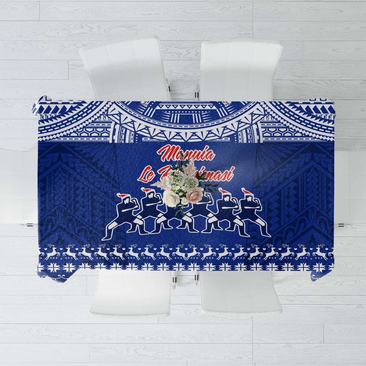 Toa Samoa Christmas Tablecloth Samoa Siva Tau Manuia Le Kerisimasi Blue Vibe LT9 Blue - Polynesian Pride