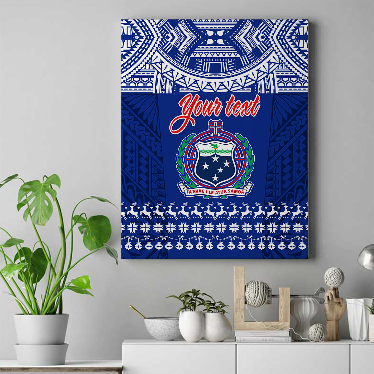 Personalised Toa Samoa Christmas Canvas Wall Art Samoa Siva Tau Manuia Le Kerisimasi Blue Vibe LT9 Blue - Polynesian Pride