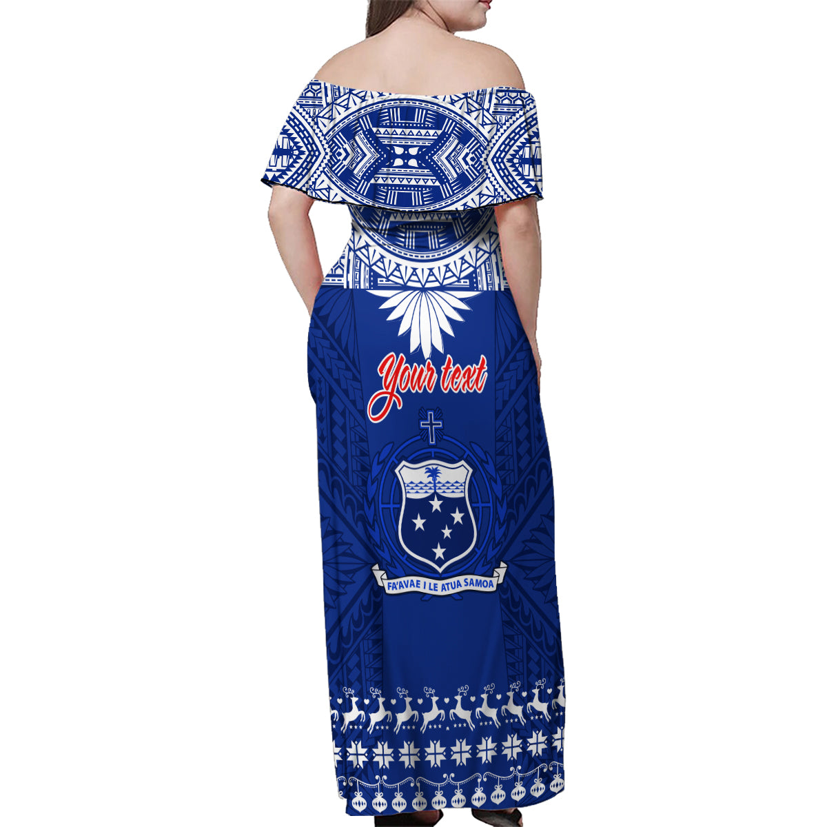 Personalised Toa Samoa Christmas Family Matching Off Shoulder Maxi Dress and Hawaiian Shirt Samoa Siva Tau Manuia Le Kerisimasi Blue Vibe LT9 - Polynesian Pride