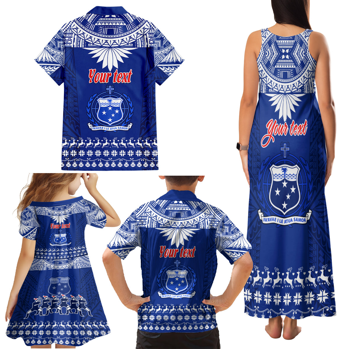 Personalised Toa Samoa Christmas Family Matching Tank Maxi Dress and Hawaiian Shirt Samoa Siva Tau Manuia Le Kerisimasi Blue Vibe LT9 - Polynesian Pride