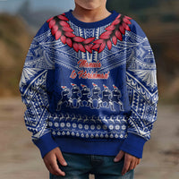 Personalised Toa Samoa Christmas Kid Ugly Christmas Sweater Samoa Siva Tau Manuia Le Kerisimasi Blue Vibe LT9 - Polynesian Pride
