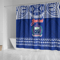 Personalised Toa Samoa Christmas Shower Curtain Samoa Siva Tau Manuia Le Kerisimasi Blue Vibe LT9 - Polynesian Pride