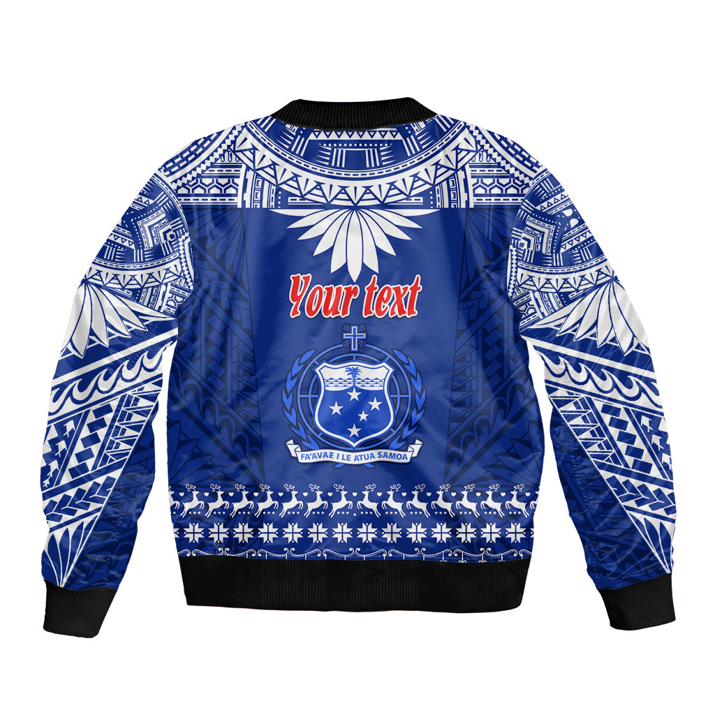 Personalised Toa Samoa Christmas Sleeve Zip Bomber Jacket Samoa Siva Tau Manuia Le Kerisimasi Blue Vibe LT9 - Polynesian Pride