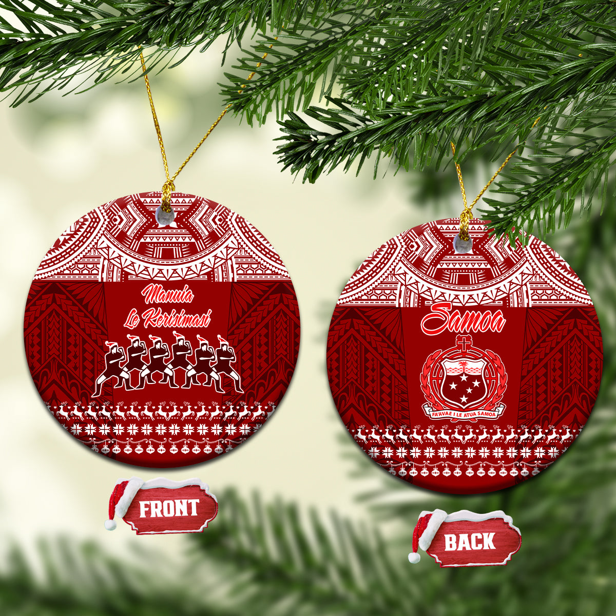 Toa Samoa Christmas Ceramic Ornament Samoa Siva Tau Manuia Le Kerisimasi Red Vibe LT9 Circle Red - Polynesian Pride