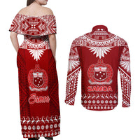 Toa Samoa Christmas Couples Matching Off Shoulder Maxi Dress and Long Sleeve Button Shirt Samoa Siva Tau Manuia Le Kerisimasi Red Vibe LT9 - Polynesian Pride