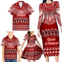 Toa Samoa Christmas Family Matching Long Sleeve Bodycon Dress and Hawaiian Shirt Samoa Siva Tau Manuia Le Kerisimasi Red Vibe LT9 - Polynesian Pride