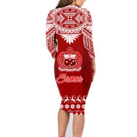 Toa Samoa Christmas Family Matching Long Sleeve Bodycon Dress and Hawaiian Shirt Samoa Siva Tau Manuia Le Kerisimasi Red Vibe LT9 - Polynesian Pride