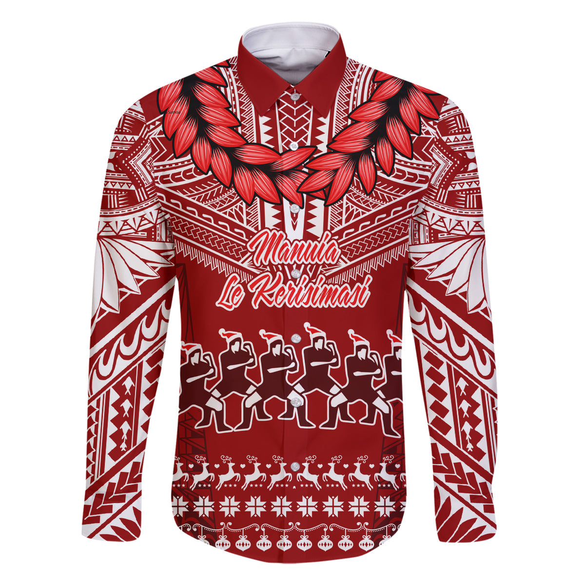 Toa Samoa Christmas Family Matching Mermaid Dress and Hawaiian Shirt Samoa Siva Tau Manuia Le Kerisimasi Red Vibe LT9 Dad's Shirt - Long Sleeve Red - Polynesian Pride