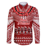 Toa Samoa Christmas Family Matching Off Shoulder Maxi Dress and Hawaiian Shirt Samoa Siva Tau Manuia Le Kerisimasi Red Vibe LT9 Dad's Shirt - Long Sleeve Red - Polynesian Pride