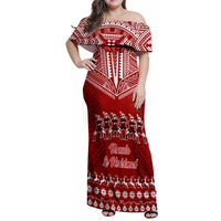 Toa Samoa Christmas Family Matching Off Shoulder Maxi Dress and Hawaiian Shirt Samoa Siva Tau Manuia Le Kerisimasi Red Vibe LT9 Mom's Dress Red - Polynesian Pride