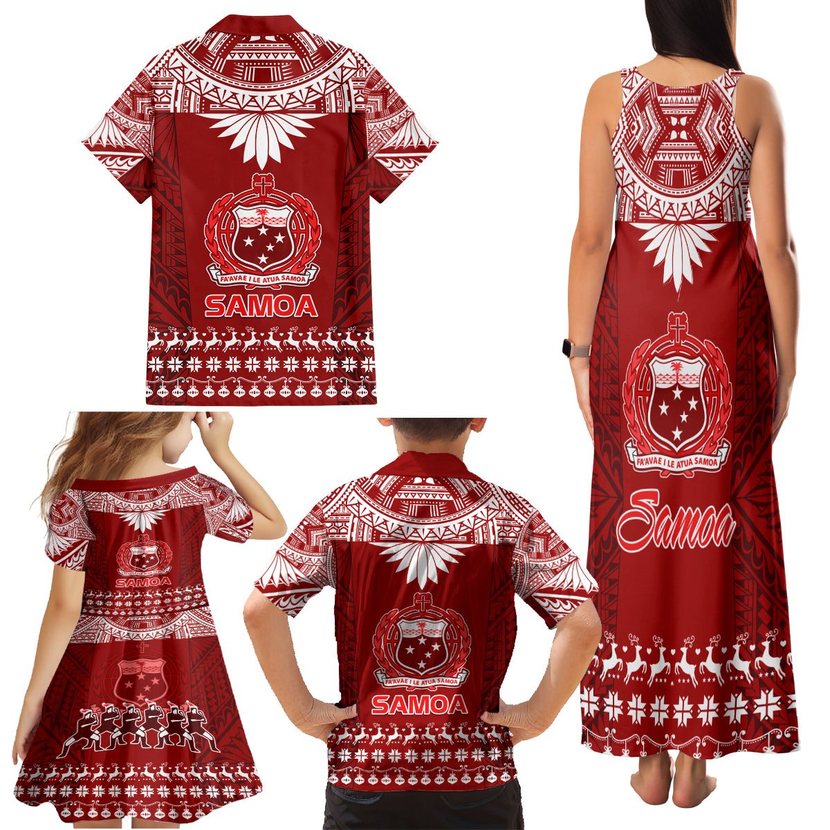 Toa Samoa Christmas Family Matching Tank Maxi Dress and Hawaiian Shirt Samoa Siva Tau Manuia Le Kerisimasi Red Vibe LT9 - Polynesian Pride