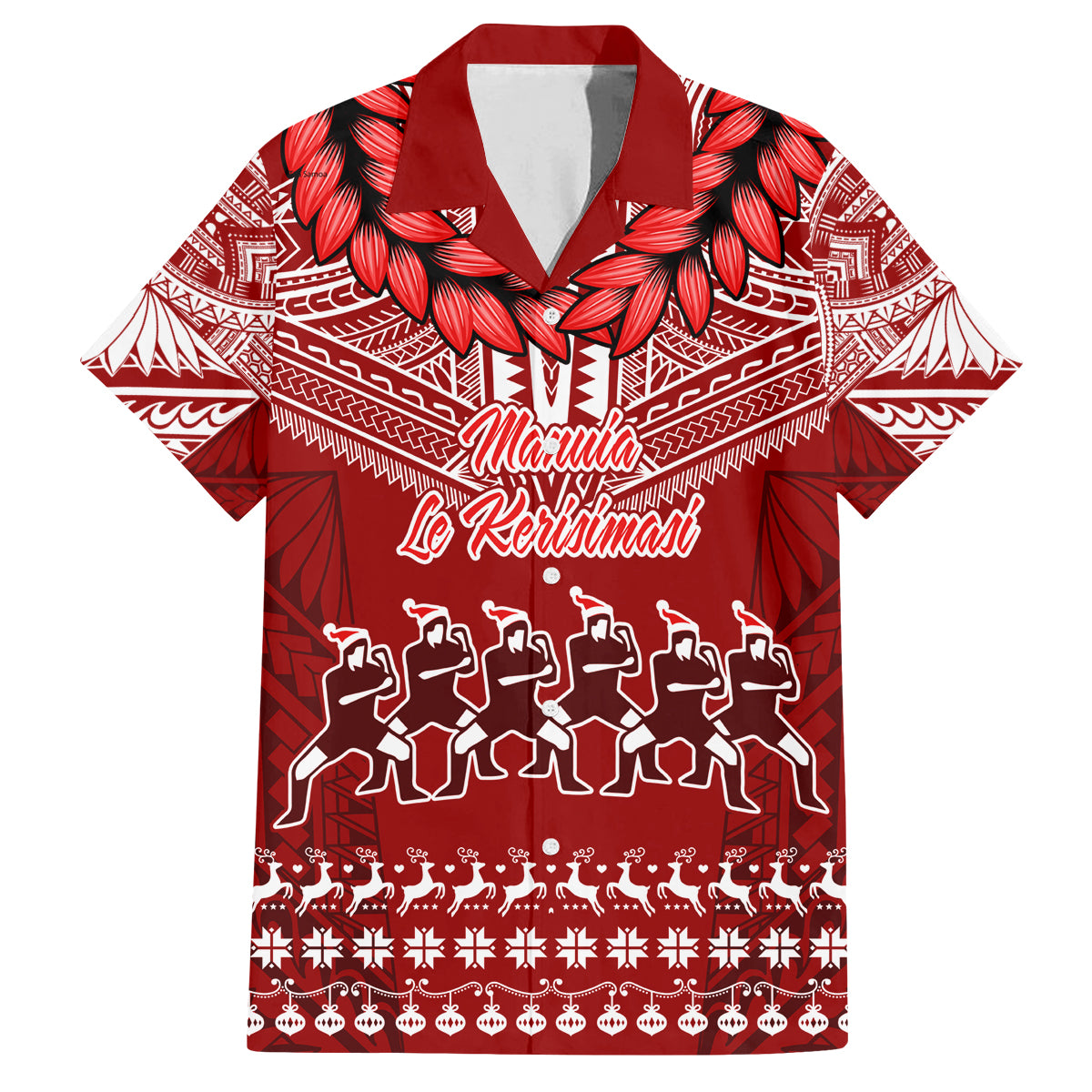 Toa Samoa Christmas Family Matching Tank Maxi Dress and Hawaiian Shirt Samoa Siva Tau Manuia Le Kerisimasi Red Vibe LT9 Dad's Shirt - Short Sleeve Red - Polynesian Pride