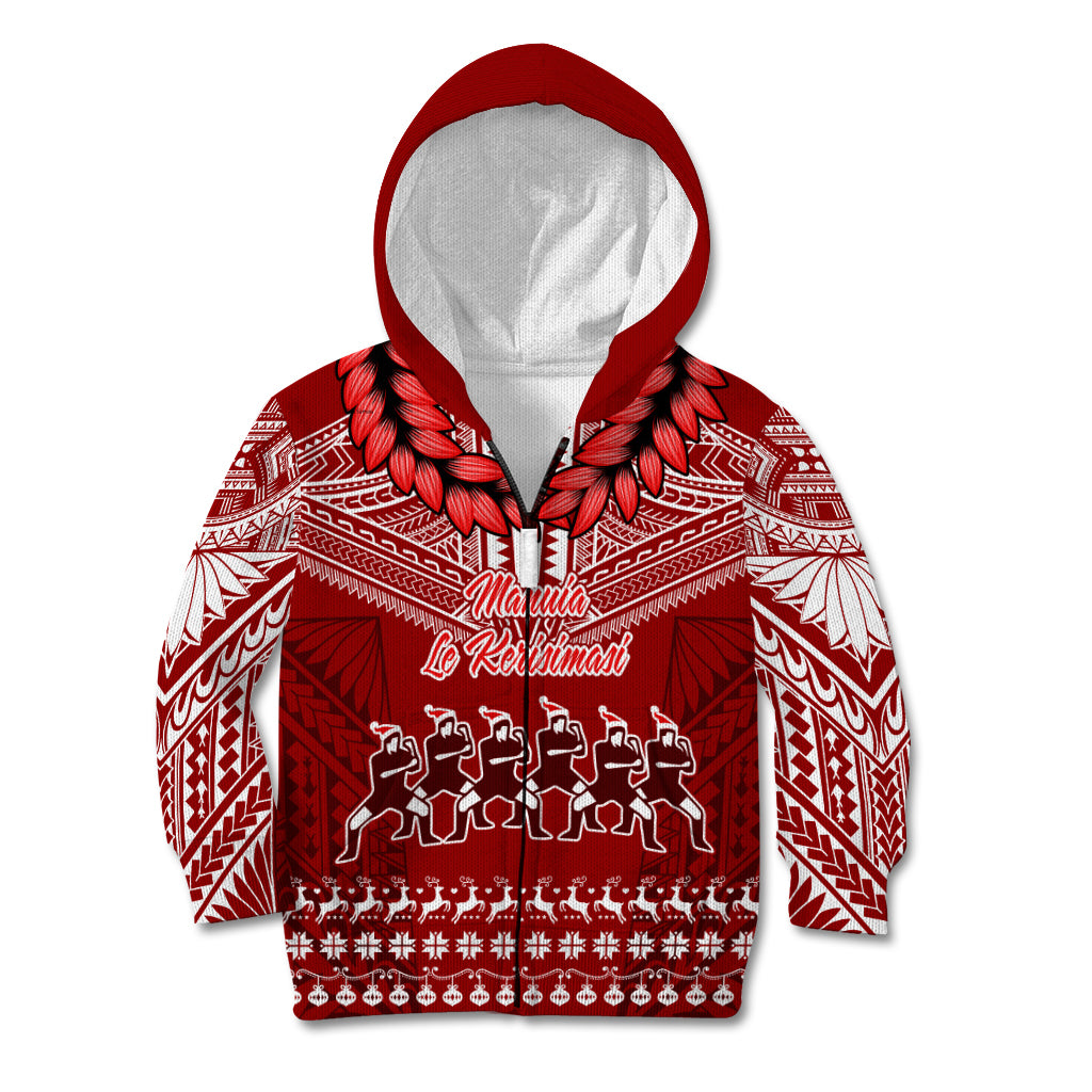 Toa Samoa Christmas Kid Hoodie Samoa Siva Tau Manuia Le Kerisimasi Red Vibe LT9 Zip Hoodie Red - Polynesian Pride