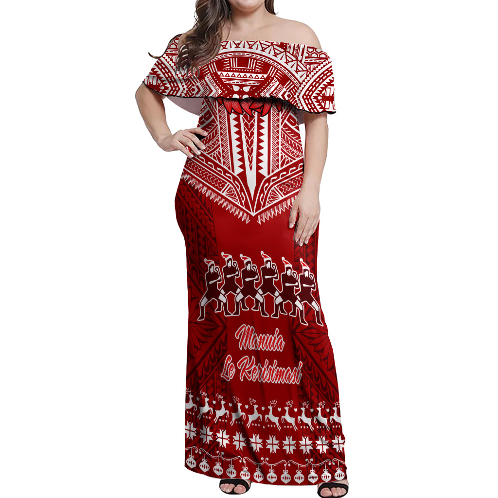 Toa Samoa Christmas Off Shoulder Maxi Dress Samoa Siva Tau Manuia Le Kerisimasi Red Vibe LT9 Women Red - Polynesian Pride