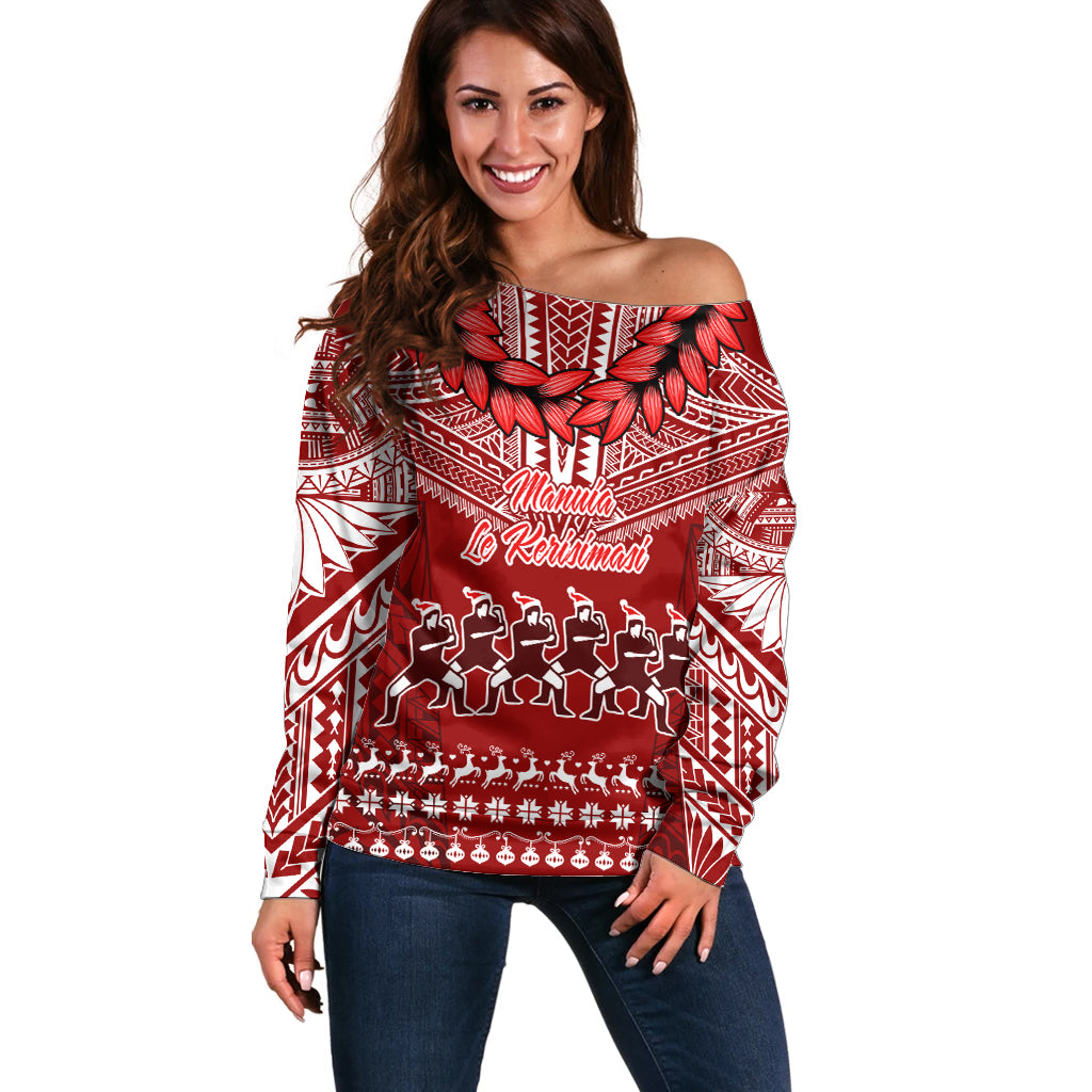 Toa Samoa Christmas Off Shoulder Sweater Samoa Siva Tau Manuia Le Kerisimasi Red Vibe LT9 Women Red - Polynesian Pride