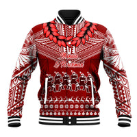 Personalised Toa Samoa Christmas Baseball Jacket Samoa Siva Tau Manuia Le Kerisimasi Red Vibe LT9 Unisex Red - Polynesian Pride