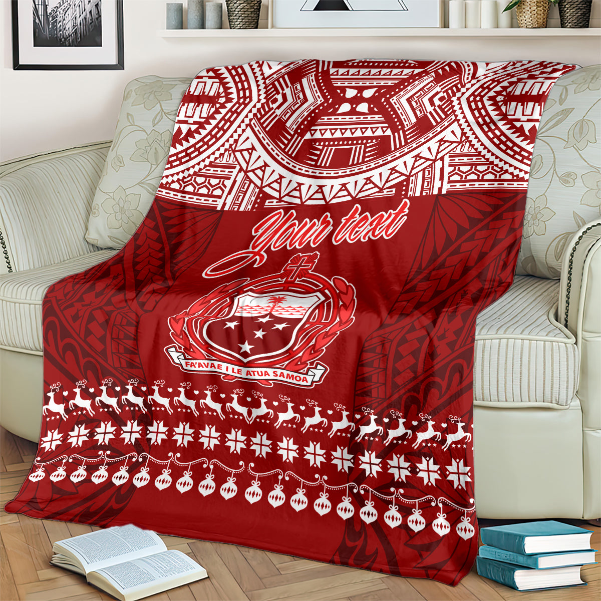 Personalised Toa Samoa Christmas Blanket Samoa Siva Tau Manuia Le Kerisimasi Red Vibe LT9 - Polynesian Pride