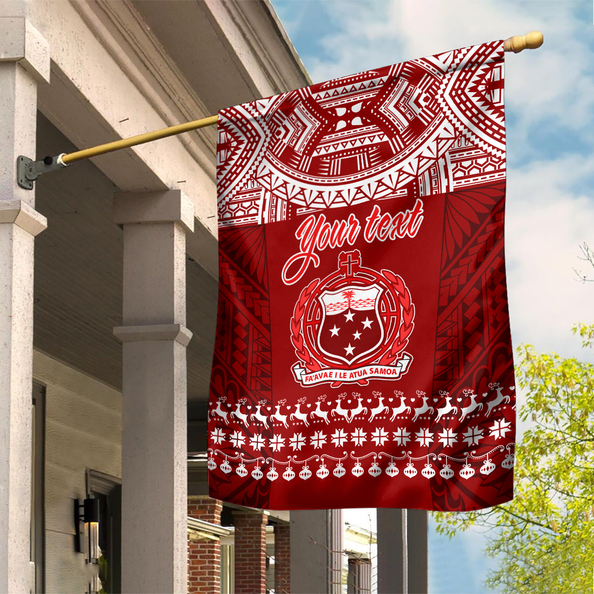 Personalised Toa Samoa Christmas Garden Flag Samoa Siva Tau Manuia Le Kerisimasi Red Vibe LT9 House Flag Red - Polynesian Pride