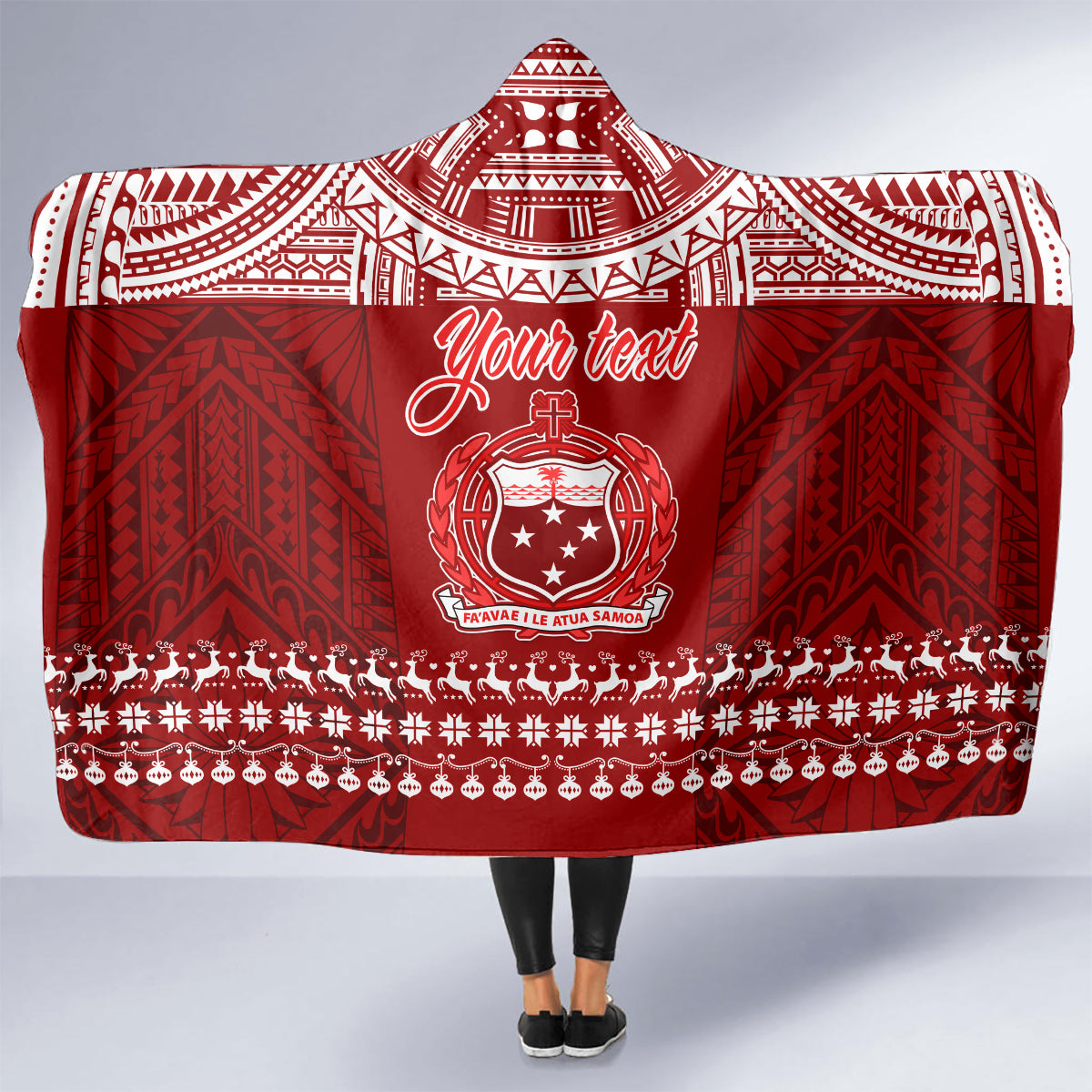 Personalised Toa Samoa Christmas Hooded Blanket Samoa Siva Tau Manuia Le Kerisimasi Red Vibe LT9 - Polynesian Pride
