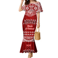 Personalised Toa Samoa Christmas Mermaid Dress Samoa Siva Tau Manuia Le Kerisimasi Red Vibe LT9 Women Red - Polynesian Pride
