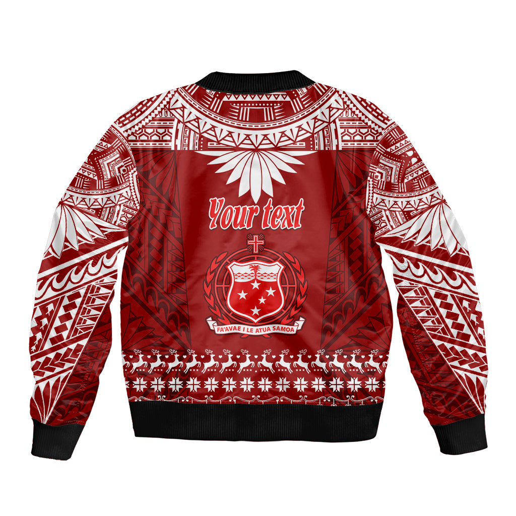 Personalised Toa Samoa Christmas Sleeve Zip Bomber Jacket Samoa Siva Tau Manuia Le Kerisimasi Red Vibe LT9 - Polynesian Pride