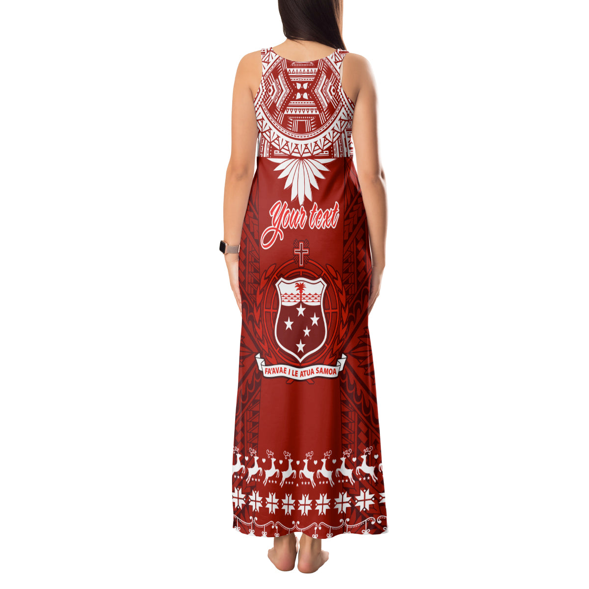 Personalised Toa Samoa Christmas Tank Maxi Dress Samoa Siva Tau Manuia Le Kerisimasi Red Vibe LT9 - Polynesian Pride