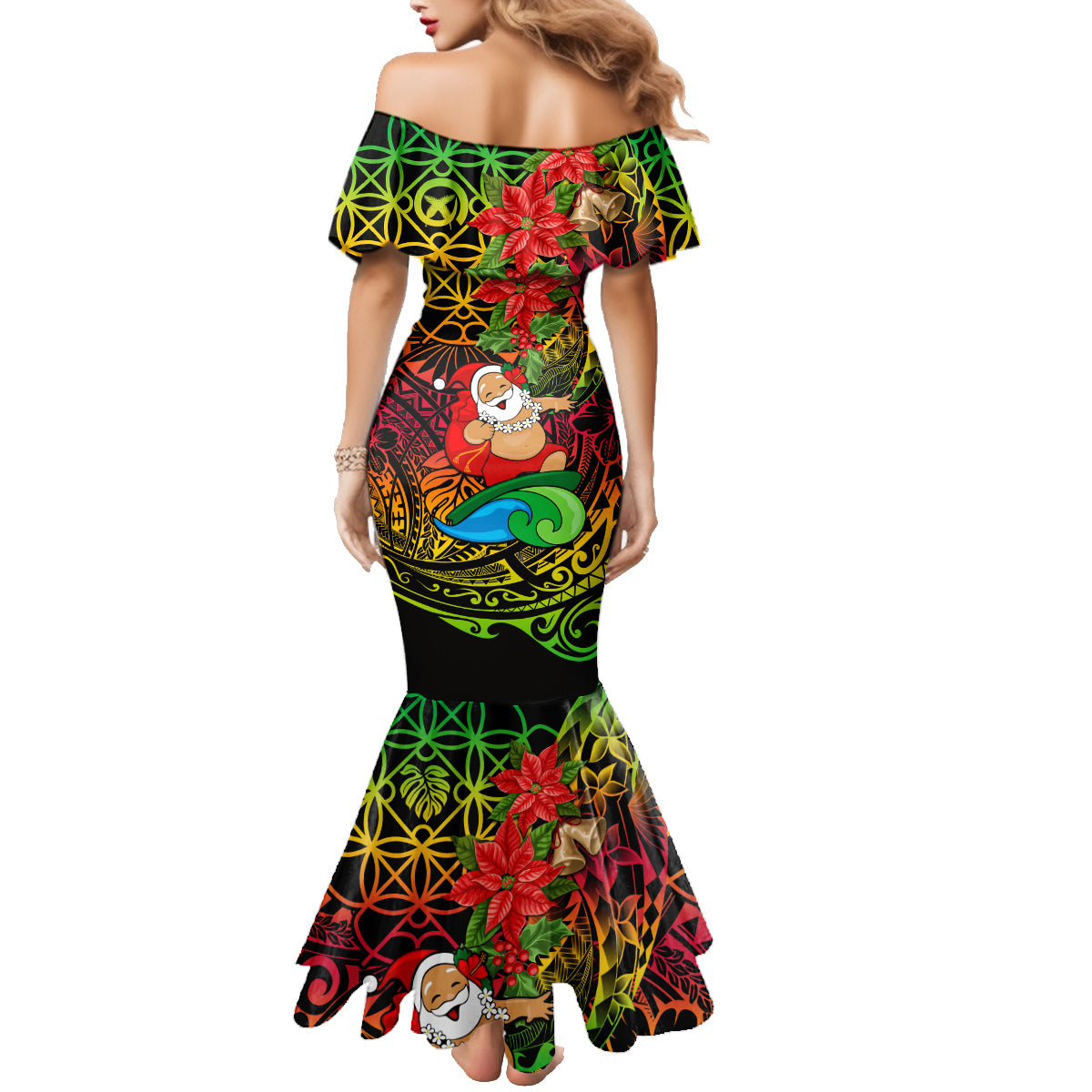 Personalised Vanuatu Joyeux Noel Family Matching Mermaid Dress and Hawaiian Shirt Christmas Santas God Yumi LT9 - Polynesian Pride