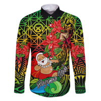 Personalised Vanuatu Joyeux Noel Family Matching Off Shoulder Maxi Dress and Hawaiian Shirt Christmas Santas God Yumi LT9 Dad's Shirt - Long Sleeve Reggae - Polynesian Pride