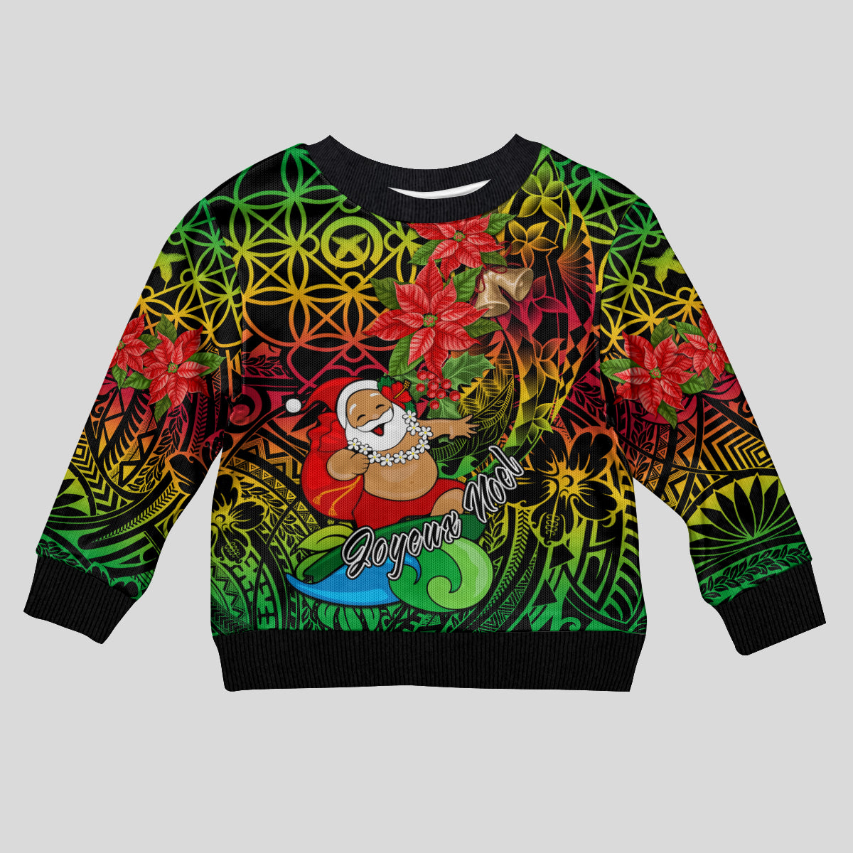 Personalised Vanuatu Joyeux Noel Kid Ugly Christmas Sweater Christmas Santas God Yumi LT9 Kid Reggae - Polynesian Pride