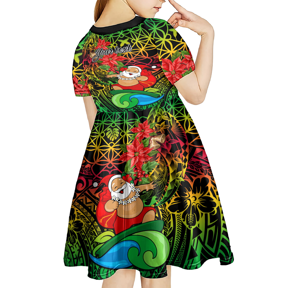 Personalised Vanuatu Joyeux Noel Kid Short Sleeve Dress Christmas Santas God Yumi LT9 - Polynesian Pride