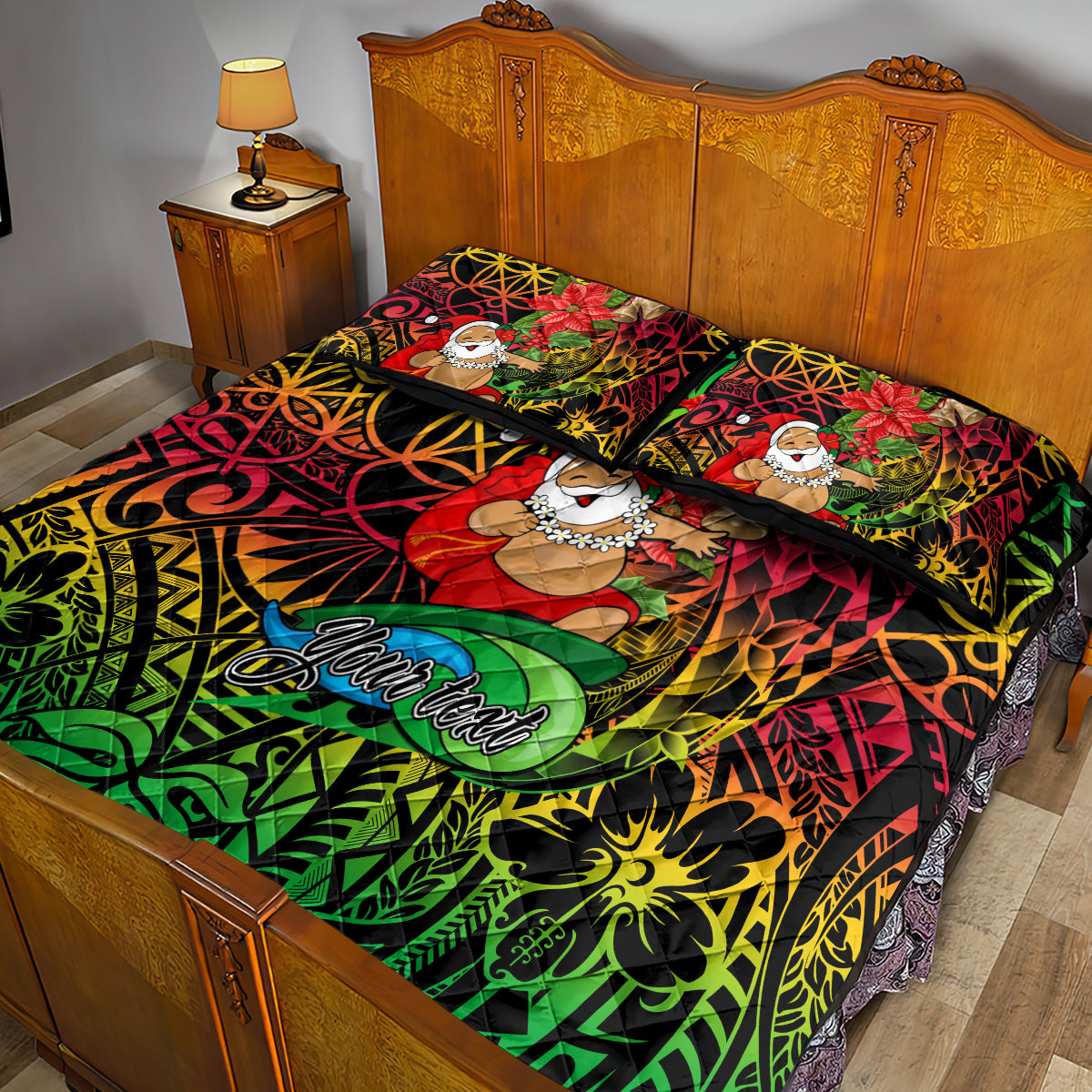 Personalised Vanuatu Joyeux Noel Quilt Bed Set Christmas Santas God Yumi LT9 - Polynesian Pride