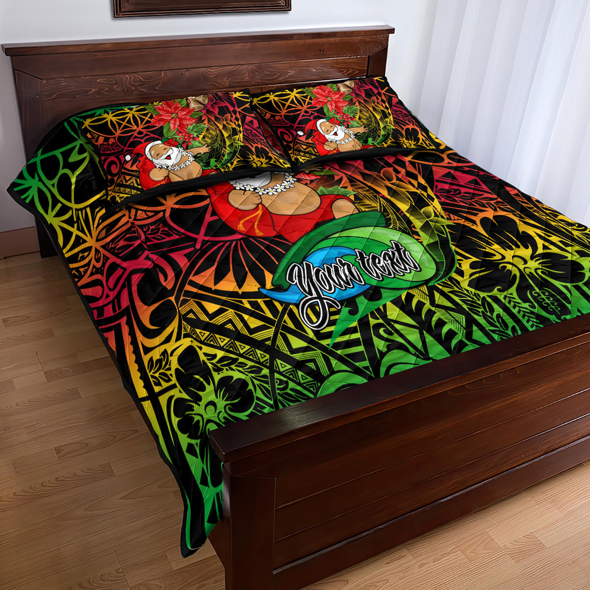 Personalised Vanuatu Joyeux Noel Quilt Bed Set Christmas Santas God Yumi LT9 - Polynesian Pride