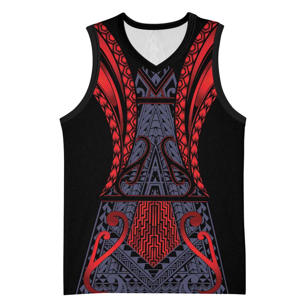 Custom New Zealand Basketball Jersey Maori Kiwiana Pattern Tukutuku Motif LT9 Unisex Red - Polynesian Pride