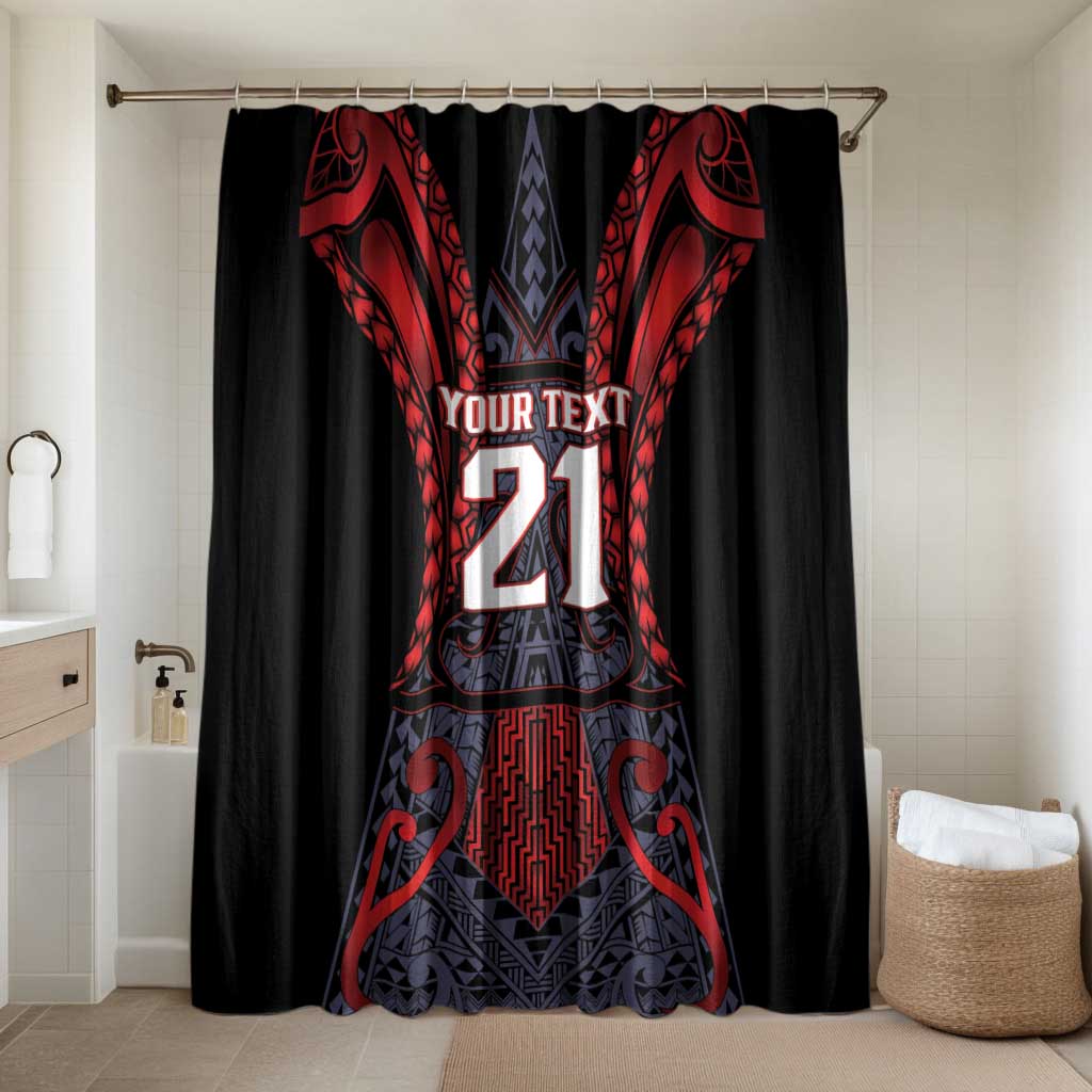 Custom New Zealand Bathroom Set Maori Kiwiana Pattern Tukutuku Motif LT9 Shower Curtain Only Red - Polynesian Pride