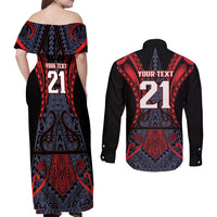 Custom New Zealand Couples Matching Off Shoulder Maxi Dress and Long Sleeve Button Shirt Maori Kiwiana Pattern Tukutuku Motif LT9 - Polynesian Pride